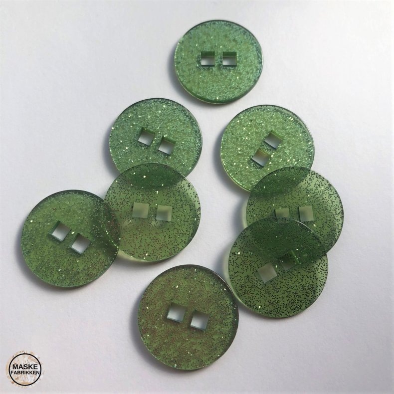 Grn glimmerknap, 2 huls, 25 mm