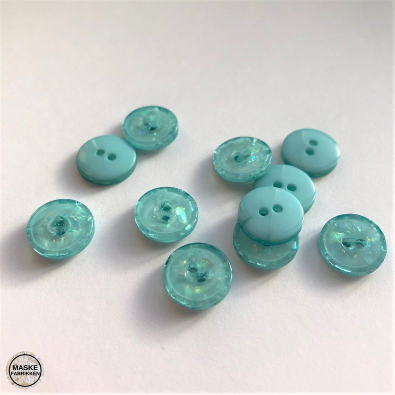 Turkis shiny knap 2-huls, 11 mm