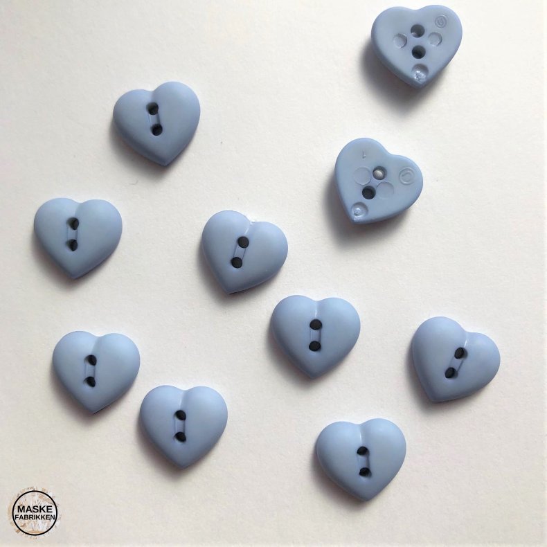 Knap 2 hul, lysebl hjerte, 12 mm