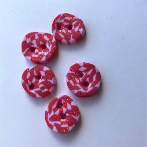 Hndlavet knap, lyserdt mnster - ca. 12 mm