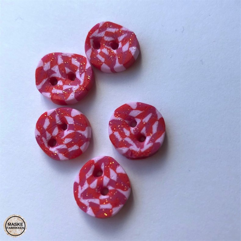 Hndlavet knap, lyserdt mnster - ca. 12 mm