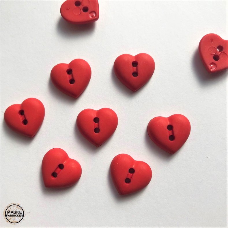 Knap 2 hul, rdt hjerte, 12 mm