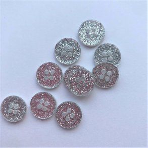 Slv glimmerknap 4-huls, 12 mm