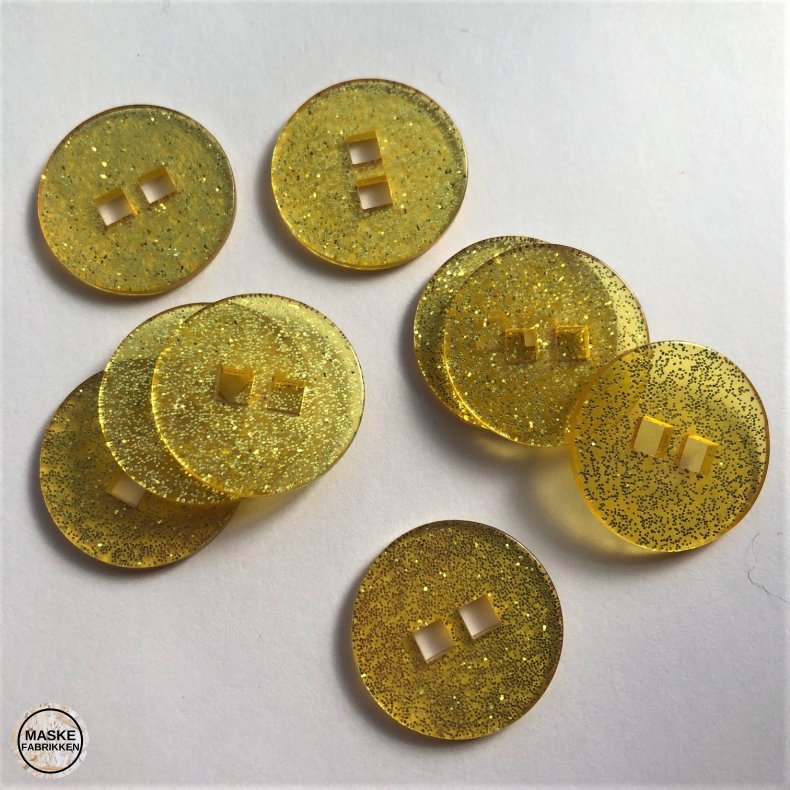 Gul glimmerknap, 2 huls, 25 mm