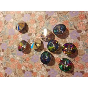 Multifarvet Krystalknap m/ kanal - 15 mm