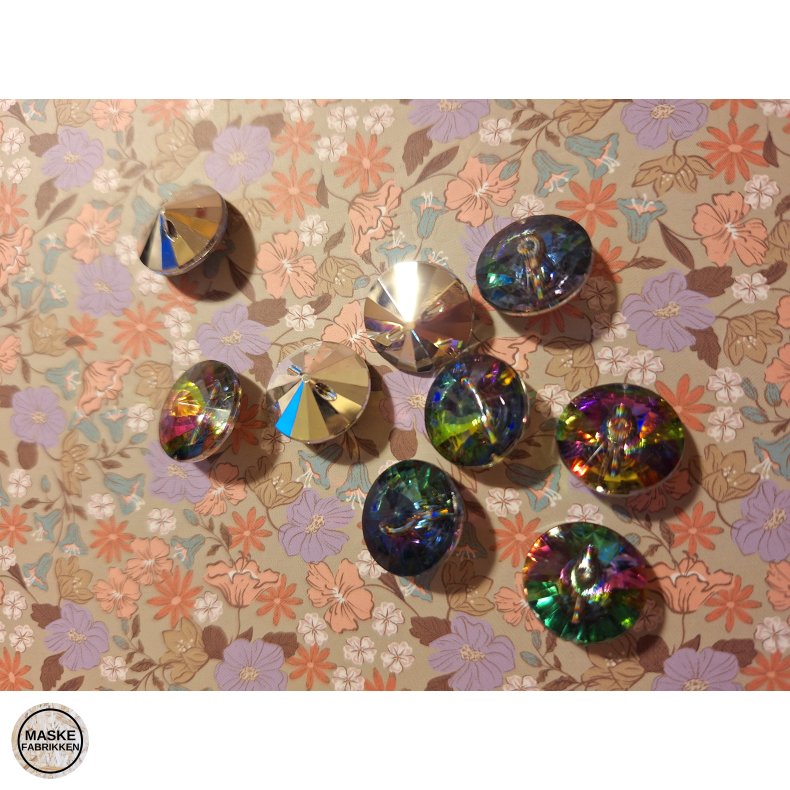 Multifarvet Krystalknap m/ kanal - 15 mm