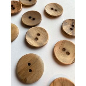 Knap i oliventr - 28 mm, 2 huller