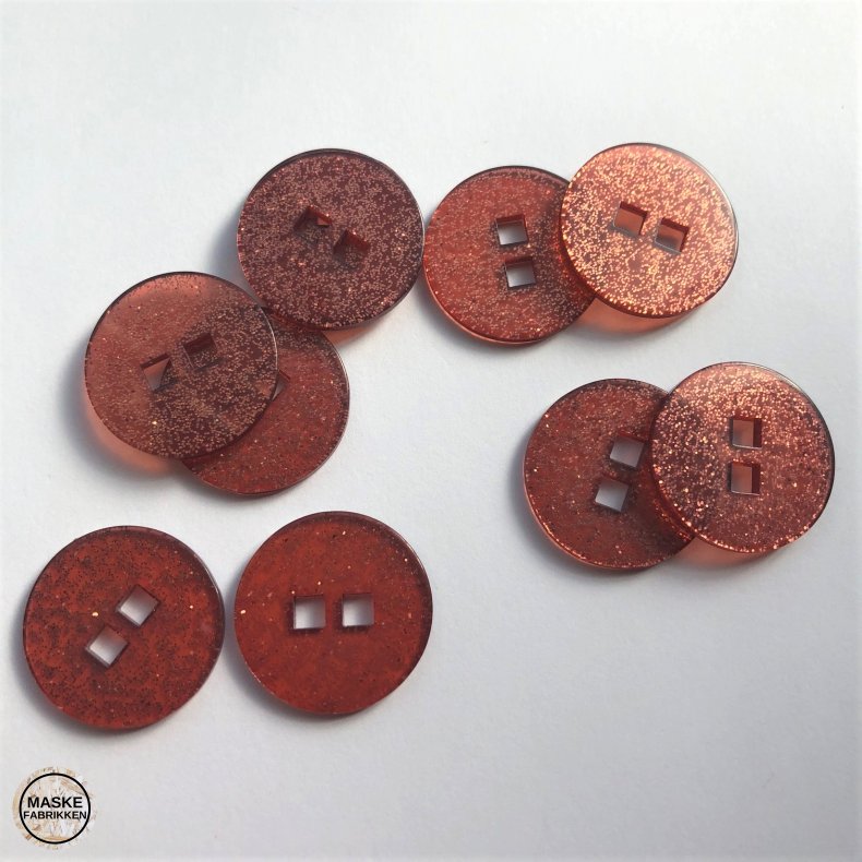 Rdbrun glimmerknap, 2 huls, 25 mm