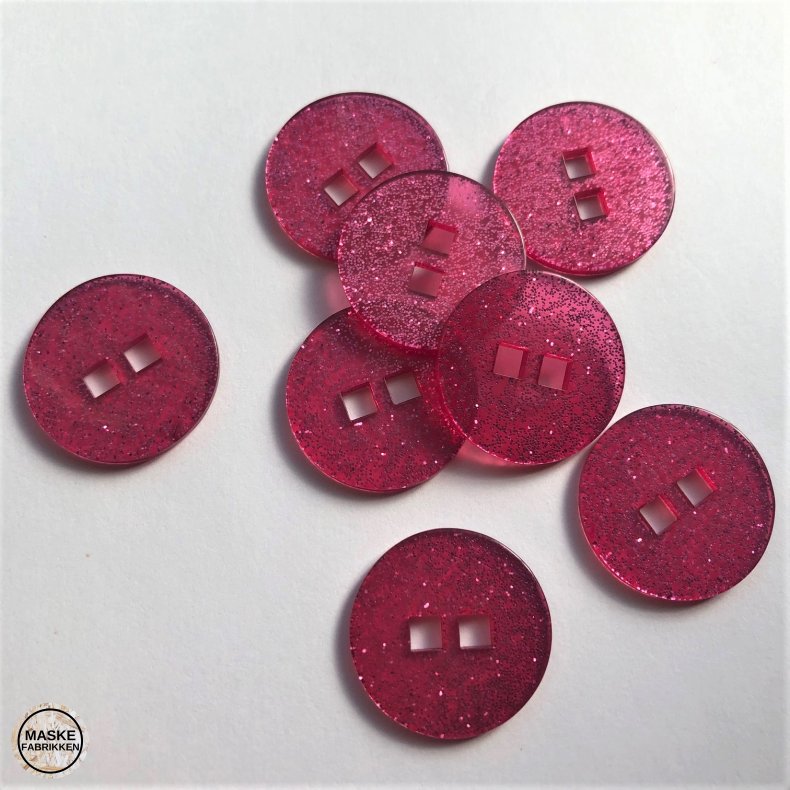 Pink glimmerknap, 2 huls, 25 mm