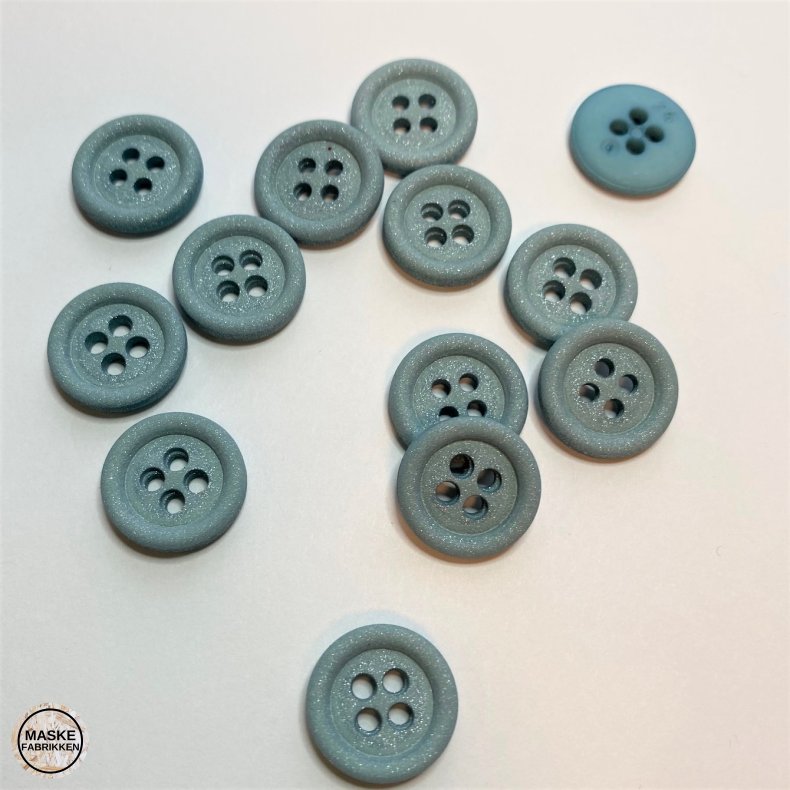 Mat glimmerknap 4-huls, 15 mm - aqua