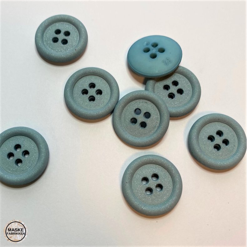 Mat glimmerknap 4-huls, 20 mm - aqua