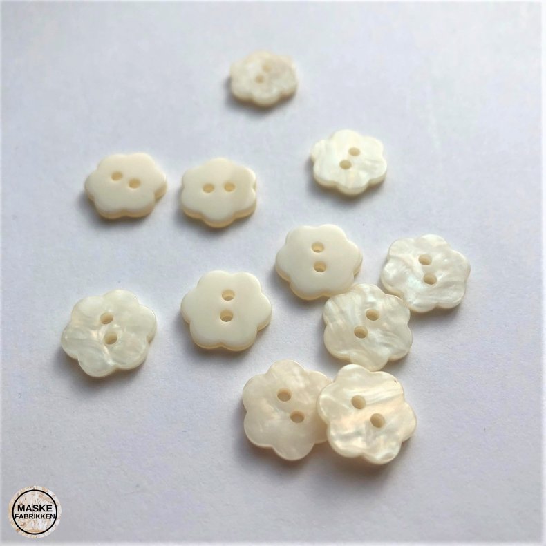 Rhvid blomsterknap med perlemorslook, 12 mm
