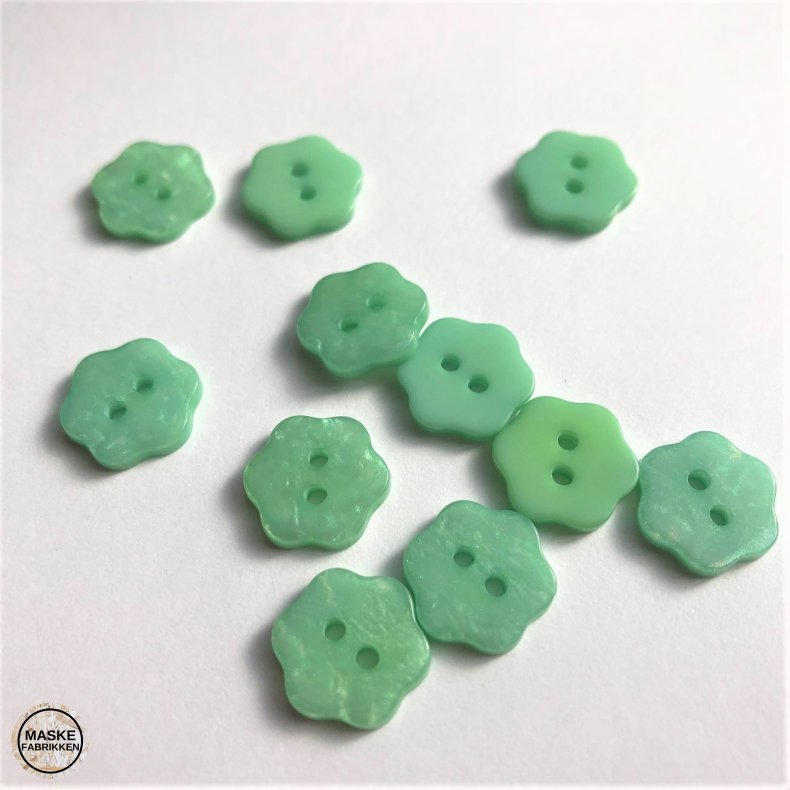 Grn blomsterknap med perlemorslook, 12 mm