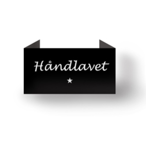 Hndlavet, sort endebukket label