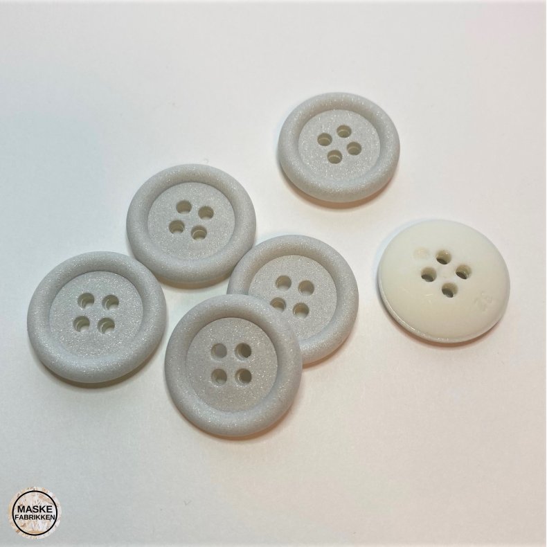 Mat glimmerknap 4-huls, 20 mm - hvid
