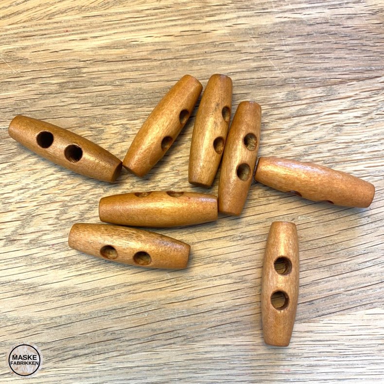 Knebler i tr, mellembrun - 2 huller, 40 mm