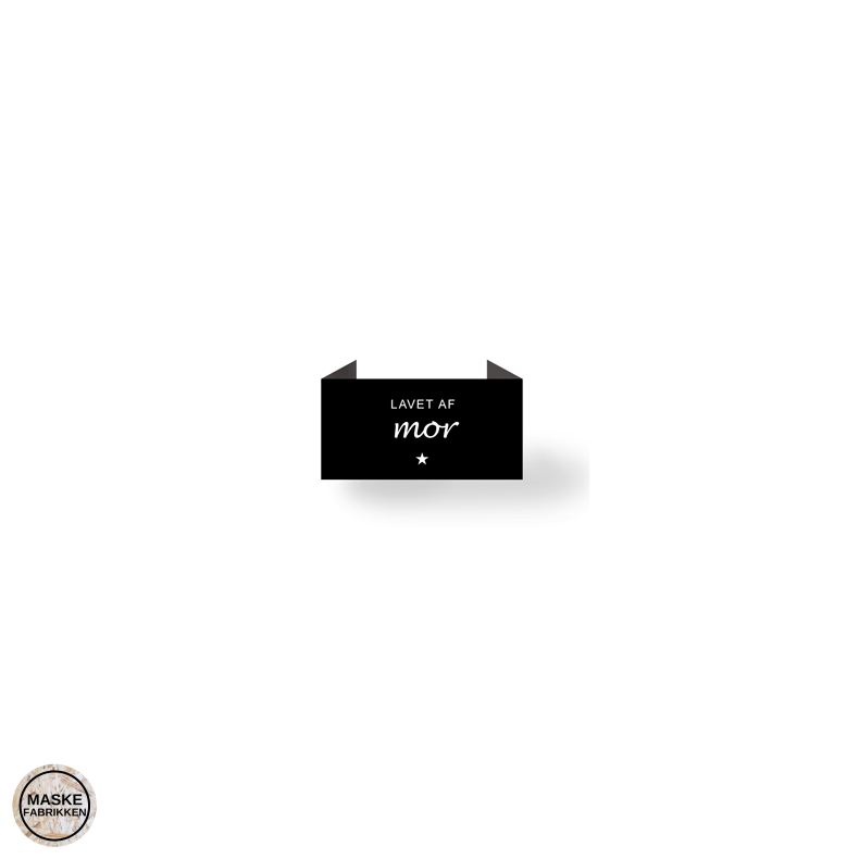 LAVET AF mor, sort endebukket label