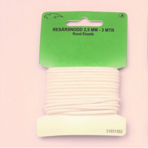 Elastik, rund 2,5 mm - 3 meter hvid