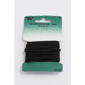 Elastik, rund 2,5 mm - 3 meter sort