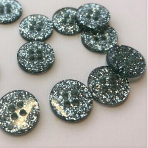Aqua glimmerknap 4-huls, 15 mm