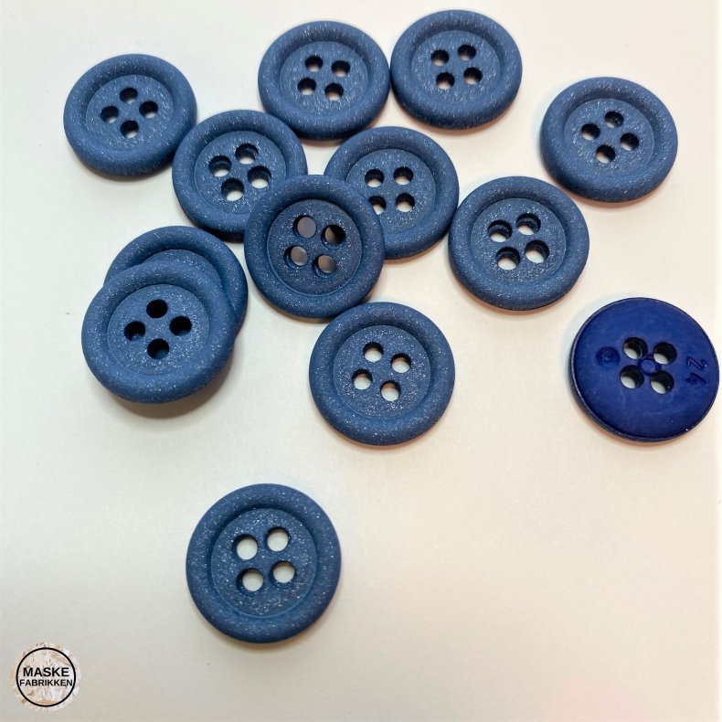 Mat glimmerknap 4-huls, 15 mm - bl