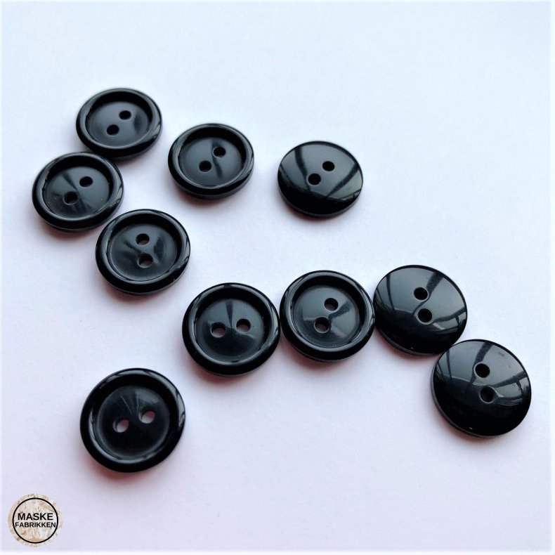 Sort knap, 2-huls, 15 mm