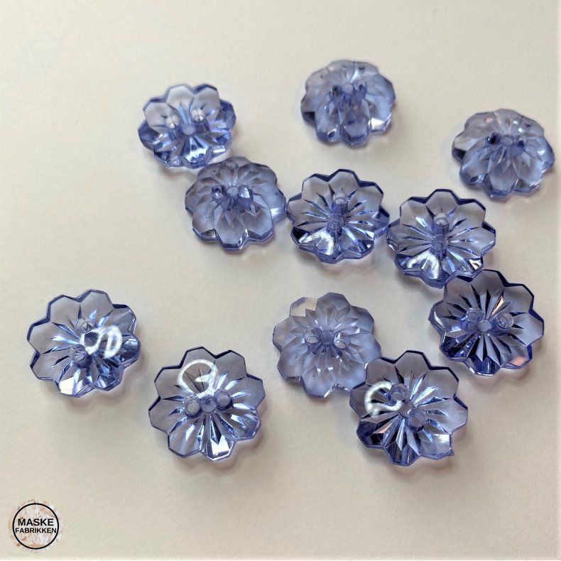 Blomsterknap 2-huls, 15 mm - transparent bl