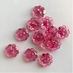 Blomsterknap 2-huls, 15 mm - transparent pink