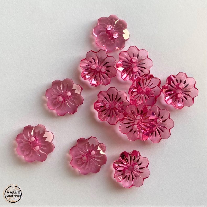 Blomsterknap 2-huls, 15 mm - transparent pink