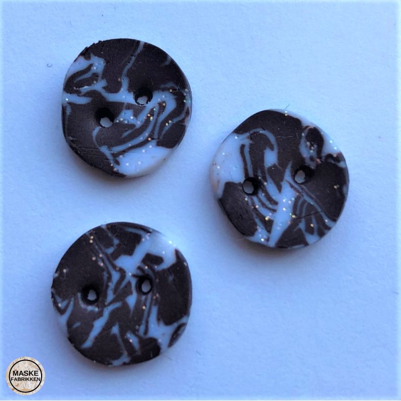 Hndlavet knap, brun marmorglimmer - ca. 14-15 mm