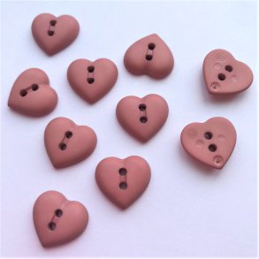 Knap 2 hul, gl. rosa hjerte, 15 mm