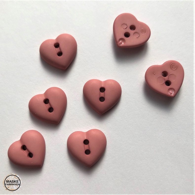 Knap 2 hul, gl. rosa hjerte, 12 mm