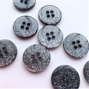 Sort glimmerknap 4-huls, 17 mm