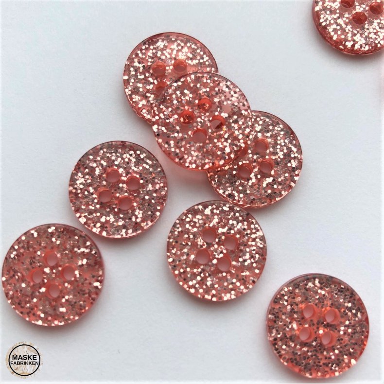 Rosa glimmerknap 4-huls, 15 mm