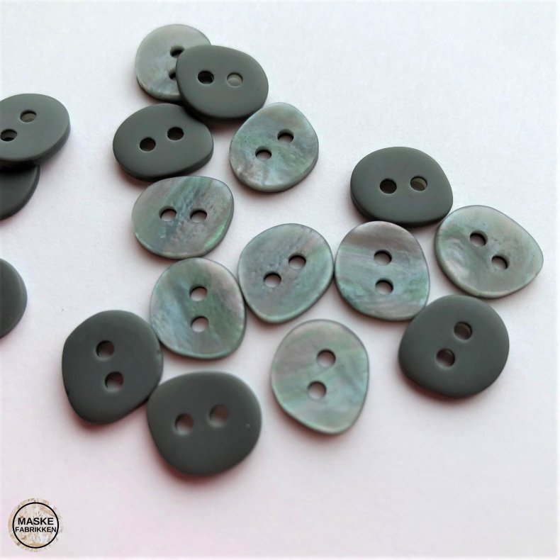 Irregulr knap, gr, 2-huls, 12 mm