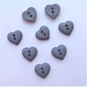 Knap 2 hul, gr hjerte, 15 mm