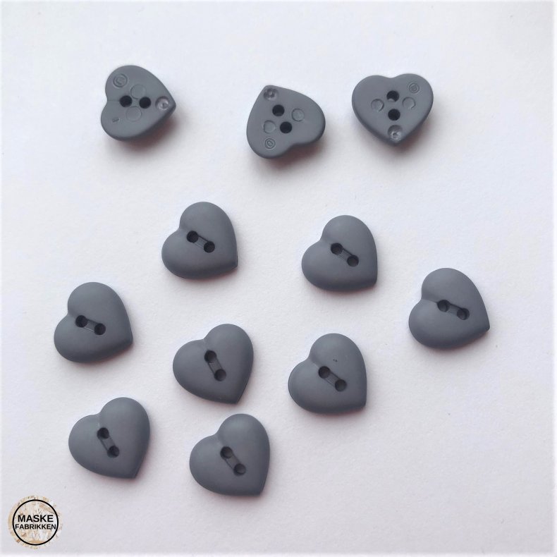 Knap 2 hul, grt hjerte, 12 mm