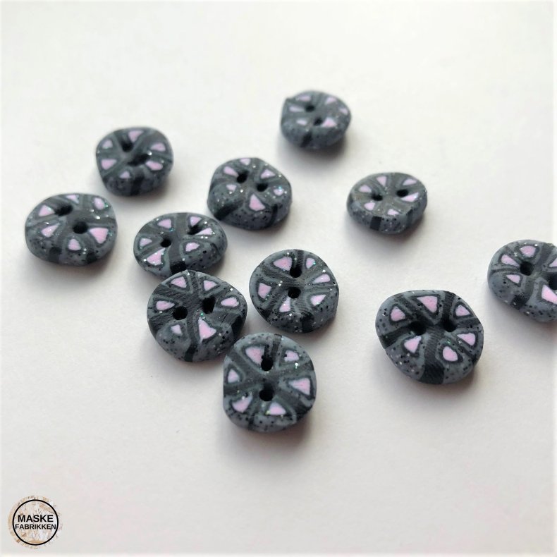 Hndlavet knap, gr mnster - ca. 12 mm