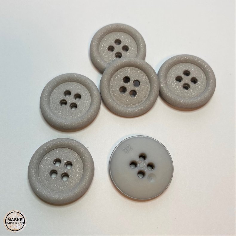Mat glimmerknap 4-huls, 20 mm - gr