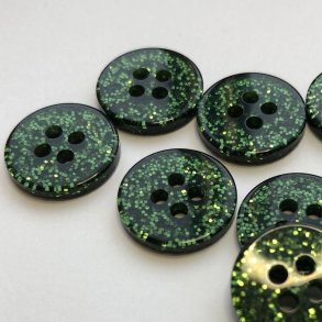 Grn glimmerknap 4-huls, 15 mm