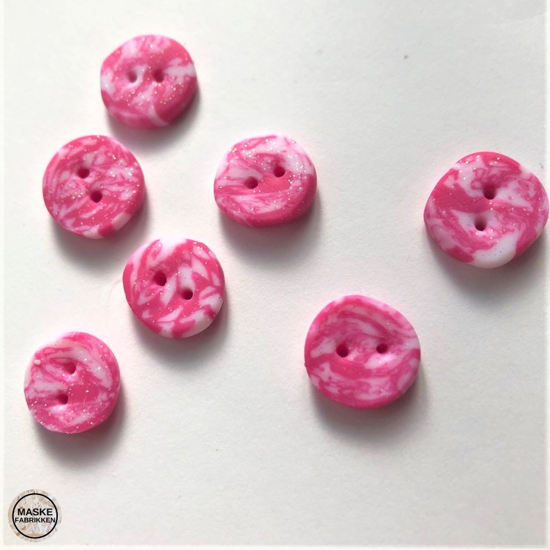 Hndlavet knap, pink marmoreret - ca. 15 mm