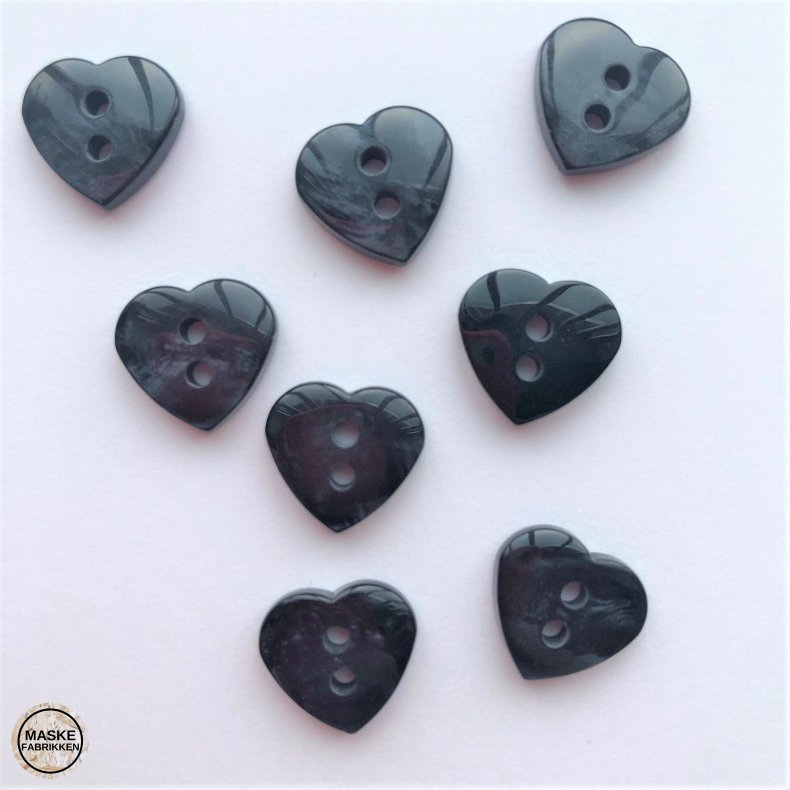 Mrk hjerteknap, 2-huls, 13 mm