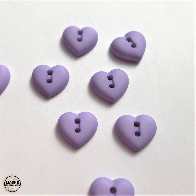 Knap 2 hul, lilla hjerte, 12 mm