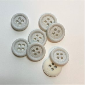 Mat glimmerknap 4-huls, 15 mm - hvid