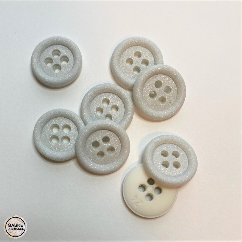 Mat glimmerknap 4-huls, 15 mm - hvid