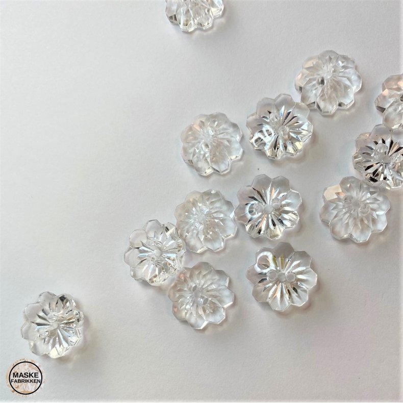 Blomsterknap 2-huls, 15 mm - transparent