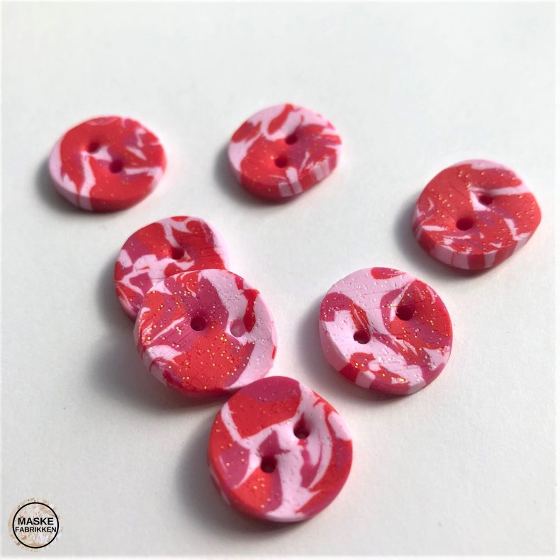 Hndlavet knap, lyserd marmorglimmer - ca. 17 mm