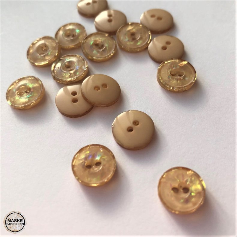 Beige shiny knap 2-huls, 11 mm