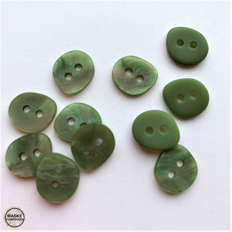 Irregulr knap, grn, 2-huls, 12 mm