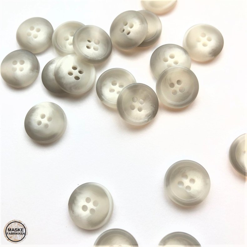 Lysegr knap i hornlook 4-huls, 15 mm